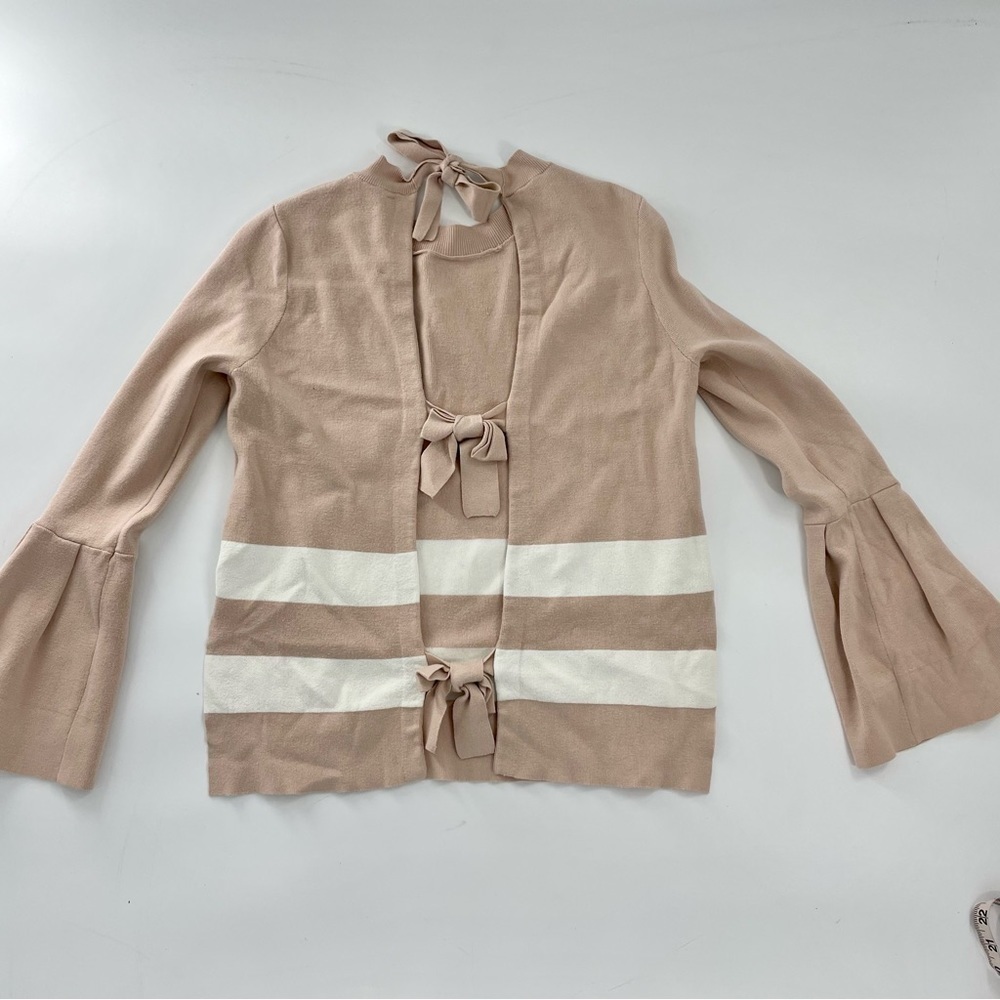 Rachel Rachel Roy Soft Pink White Stripe Tie‎ Back Pullover Sweater Size S - Picture 6 of 9
